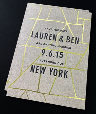 Letterpress kraft paper gold foil wedding invitation