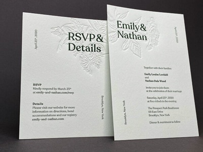 Blind deboss letterpress wedding invitation