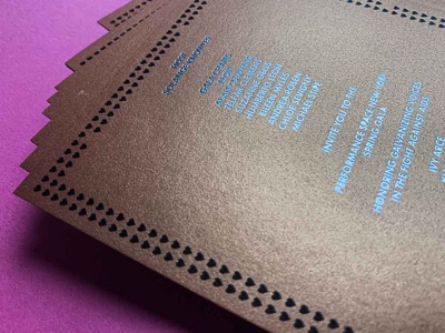 Letterpress metallic copper paper event invitation