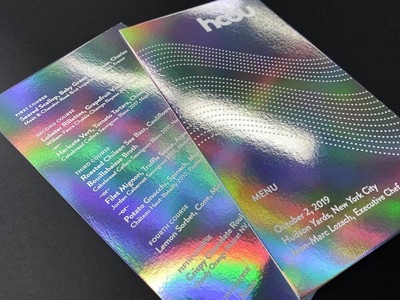 Metallic iridescent paper letterpress menu