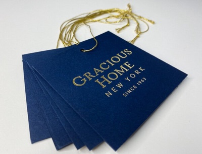 Blue paper hangtag gold foil publicide printing