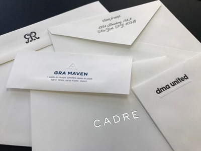 Assorted branded letterpress envelopes