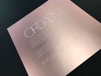 Letterpress metallic pink paper promo card