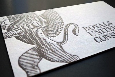 White colorplan paper business cards coat of arms embossed publicide printing