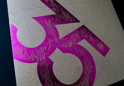 Letterpress metallic pink foil deboss invitation
