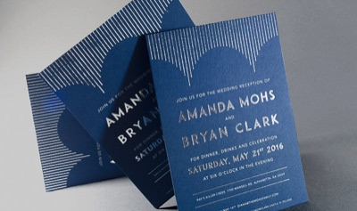 Silver foil letterpress wedding invitations