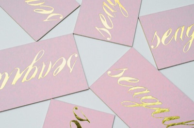 Pink gold letterpress business card
