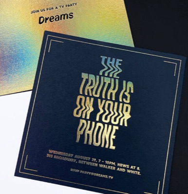 Holographic gold foil specialty invitation printing