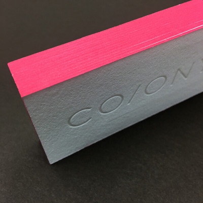 Flourescent pink edge deboss letterpress business card